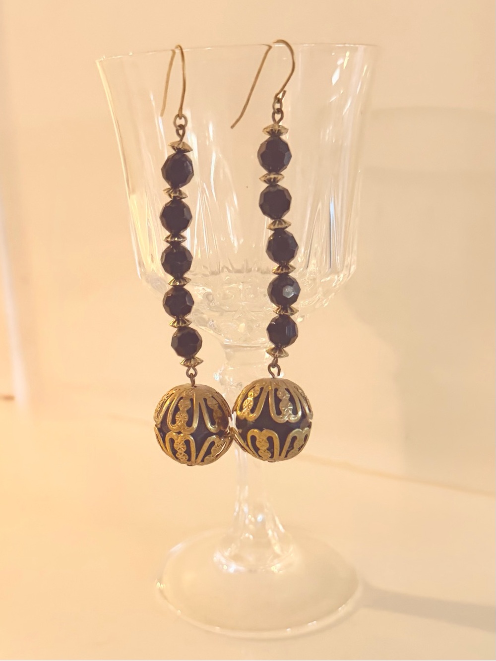 Betsey Johnson Black and Gold Beaded Drop Earrings